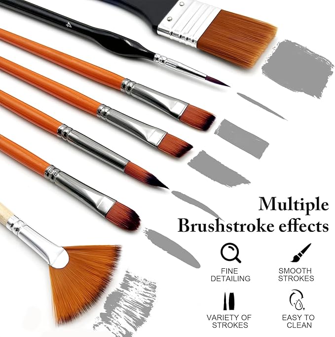 Bougimal 28 Pcs Paint Brushes for Acrylic Painting, Premium Nylon Bristles with Round, Filbert, Flat, Fan, Angle, Fine Detail Brush, Paint Brush Set for Acrylic, Oil, Watercolor