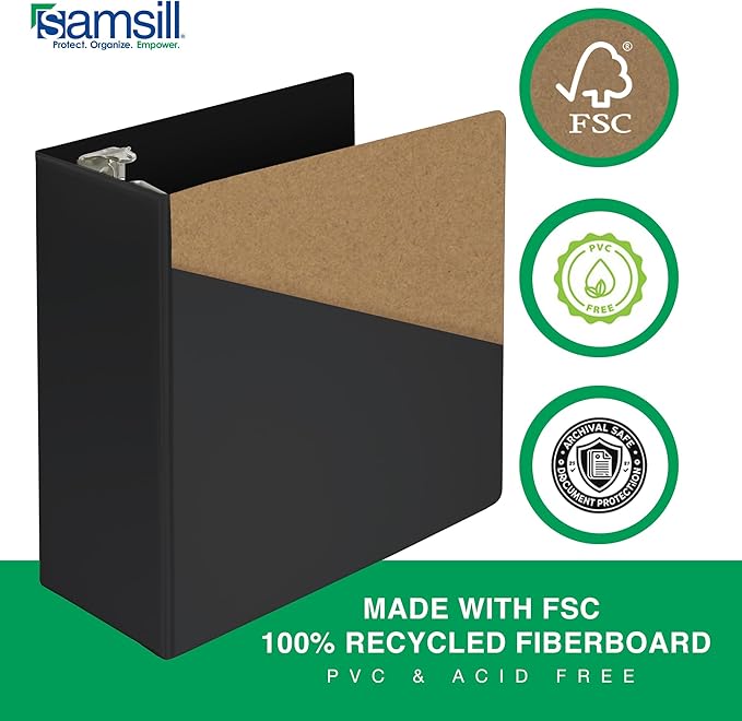 Samsill Durable 5 Inch Binder, Made in The USA, D Ring Binder, Customizable Clear View Cover, Charcoal Black, Holds 1050 Pages