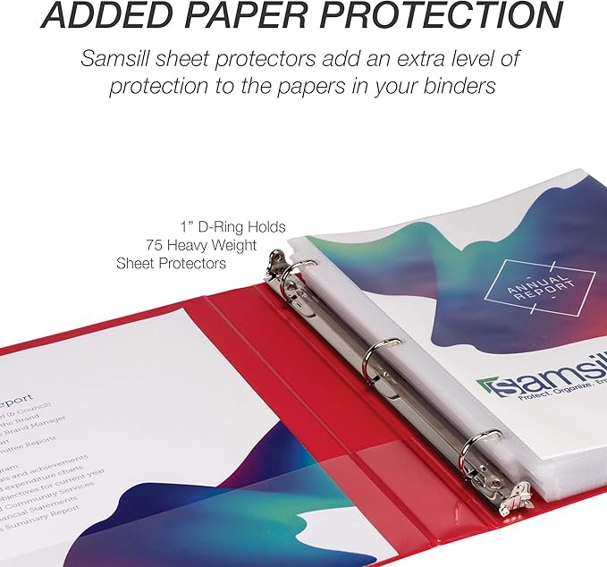 Samsill Durable 1 inch 3 Ring Binder, Made in USA, D Ring Binder, FSC 100% Recycled Chipboard, Red, 4 Pack