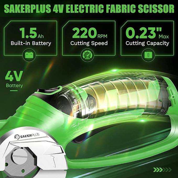 Cordless Electric Scissors,4V Rechargeable Cardboard Box Cutter Heavy Duty Fabric Scissor with Safety Lock & LED Light,Power Rotary Cutter for Leather Carpet Plastic Cutting,Sewing,Crafting