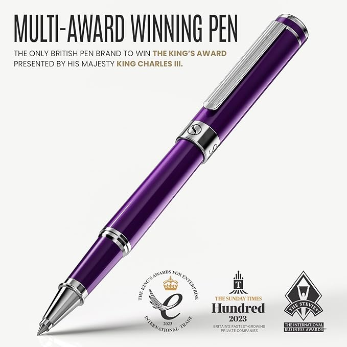 Scriveiner Aubergine Rollerball Pen - Stunning Luxury Pen With Chrome Finish, Schmidt Ink Refill, Best Roller Ball Gift Set for Men & Women, Professional, Executive Office, Nice Pens