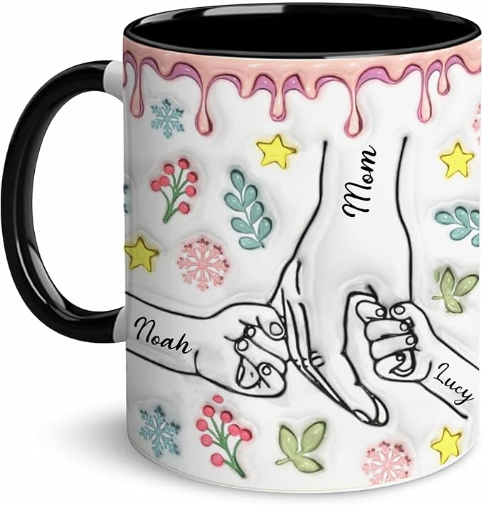 LOVELYPOD Custom Mom Mug with Kids Names, You Hold Our Hands Also Our Hearts Mug, Mama Coffee Cup, Mothers Day Gift, Personalized Mugs, Christmas Gifts, Mothers Day Mugs, Mom Gifts for Women