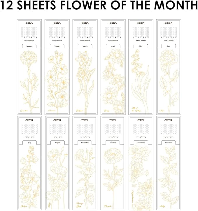 Grabie Watercolor Bookmarks Kit, 12 Monthly Paintable Bookmarks for Kids Women Men, Reading Tracker for Book Lovers, Teachers, Students, Coloring Book, Pocket Watercolor Painting Book