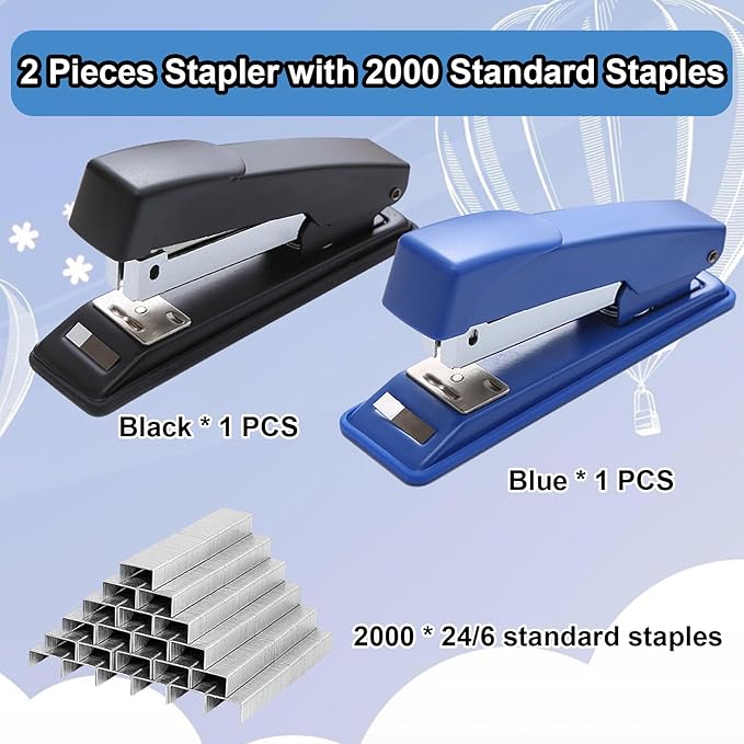 2 Pieces Stapler,25 Sheet Capacity Staplers with 2000 Standard Staples,Desktop Staplers Heavy Duty,Office Standard Stapler for School Office,Black & Blue