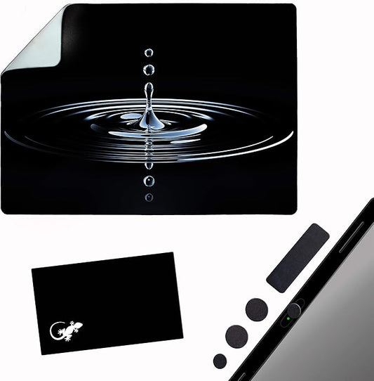 Mouse Pad Adhesive Bottom - Sticks to Any Surface - Portable - Webcam Covers and Screen Cleaner Included (Water Drop)