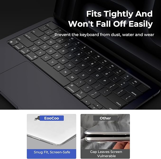 EooCoo Premium Keyboard Cover Skin Ultra Thin Protector, Compatible with M5 MacBook Pro 14" 16" M4 M3 M2 M1 Pro Max Chip, 2025-2021 MacBook Air 15" 13.6" M4 M3 M2 Chip, Black