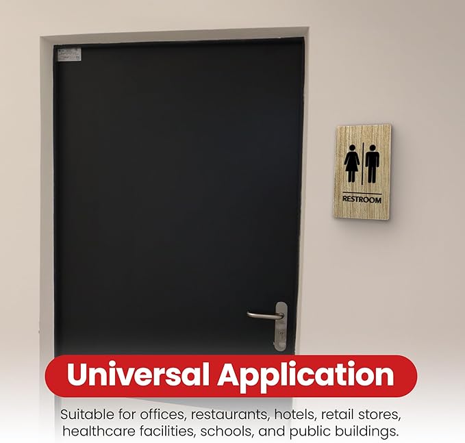 Promot Unisex Bathroom Sign – ADA Braille Restroom Sign for Business, Self-Adhesive, 9" x 6", Commercial Door Signage, Office Wall Decor - Almond
