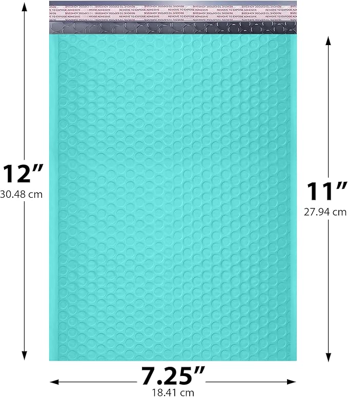 Teal Poly Bubble Mailers 7.25x12 inch #1 | Self Seal Padded Envelopes | Cushioned Bubble Mailer | Usable Size 7.25x11 | WaterProof | Lightweight mailing Shipping Bags | 200 Pack Bulk
