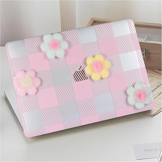 DTangLsm for MacBook Air 13 inch Case 2022 2021-2018 A2337 M1 A2179 A1932, MacBook Air M1 Case, Gingham Plush Plastic Hard Shell Cover for Mac Book Air 13.3 inch + Keyboard Cover, Pink Checkerboard