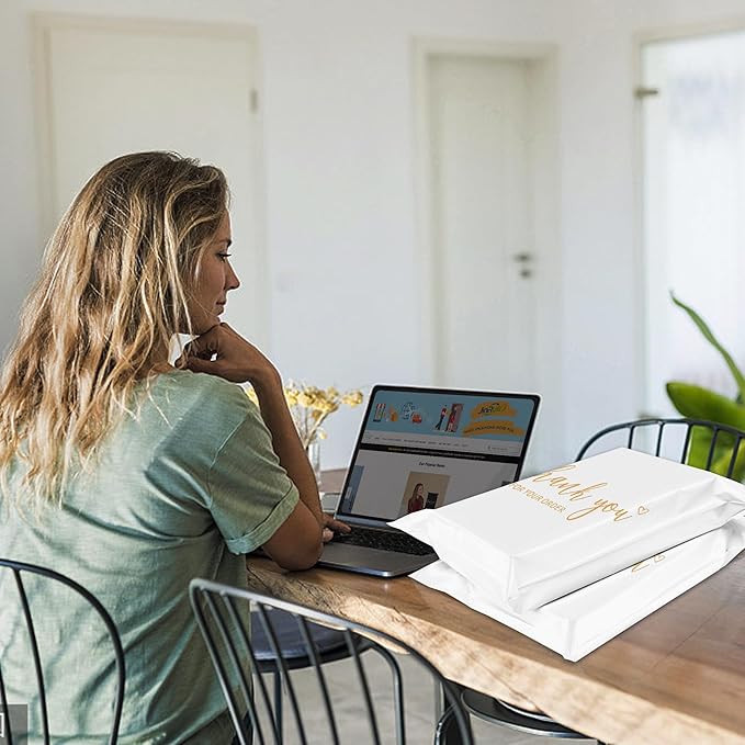 JinRuiKJ Thank You Poly Mailer 10x13 Inch 100 PCS, Shipping Bags for Clothing, Packaging Bags for Small Business, Strong Adhensive, Waterproof and Tear-Resistant Mailing Envelopes, White