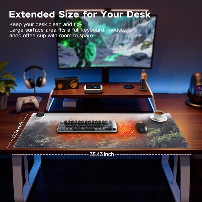 iCasso Heated Mouse Pad Hand Warmer, XXL Aesthetic Heated Desk Pad, 35.4" x 15.7" Large Mouse Pad with 4 Heating Levels for Computer Keyboard, Large Mousepad for Home Office Work (Forest)