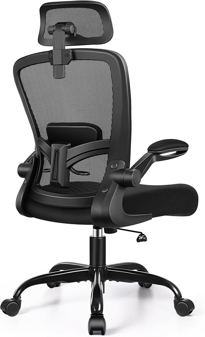 FelixKing Ergonomic Office Chair, Headrest Desk Chair with Adjustable Lumbar Support, Home Office Swivel Task Chair with High Back and Armrest, Adjustable Height Gaming Chair(Black)
