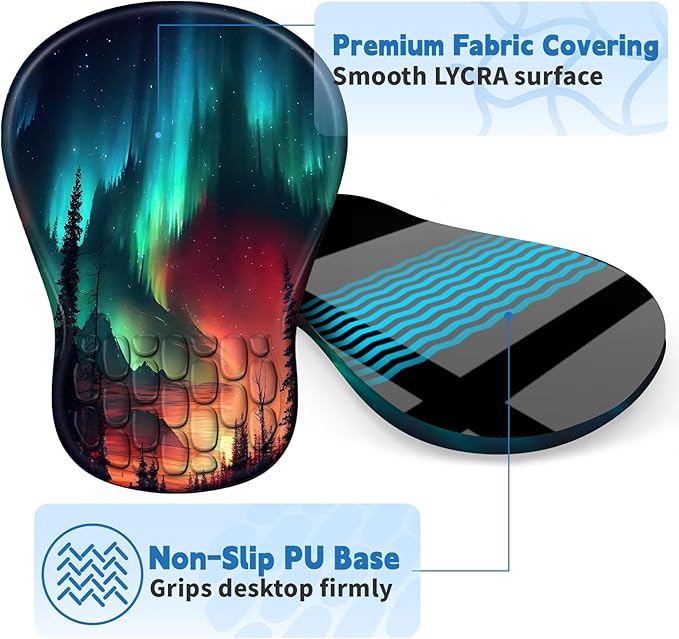 YIWEI Ergonomic Mouse Pad with Wrist Rest Support, Mousepad with Comfortable Memory Foam Wrist Rest and Non-Slip PU Base for Pain Relief, Computer, Laptop, Office, Home (Aurora-1)