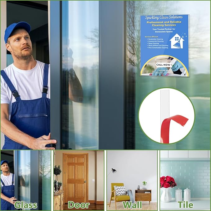 5pcs Wall Sign Holder 8.5"x11" Magnetic Sign Holder, Rigid Print Protectors with Magnet Strips and Adhesive Strips, Wall Mount Plastic Paper Holder for Office Store Home Window Display (Clear)