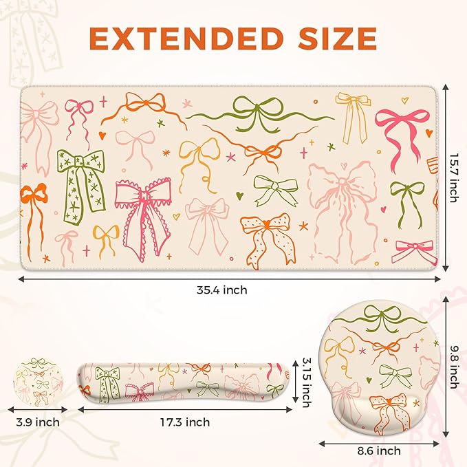 iCasso Desk Pad Mat, Large Mouse Pad and Keyboard Wrist Rest Set, Desk Protector Mat,4in1 Ergonomic Carpal Tunnel Keyboard Pad with Wrist Support for Desktop Home Office Computer (Colorful Ribbon)