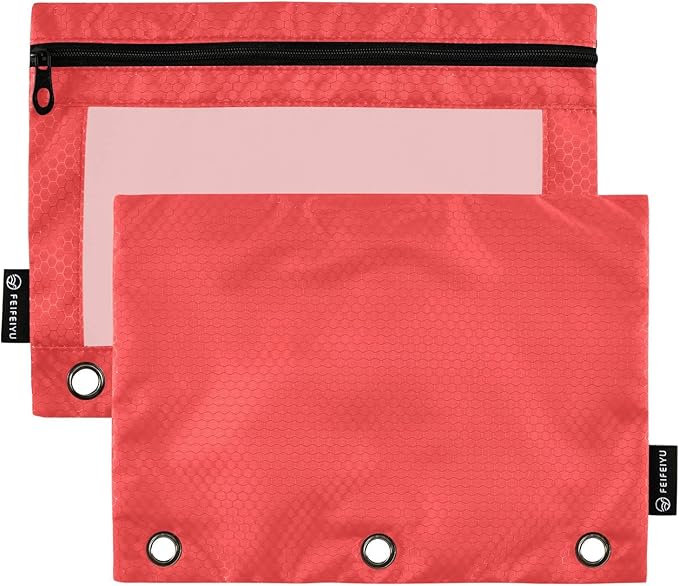 Gredecor Binder Pencil Pouch 3 Ring Red Zipper Pencil Pouches Case 2 Pack Clear Window Binder Organizer for School Office