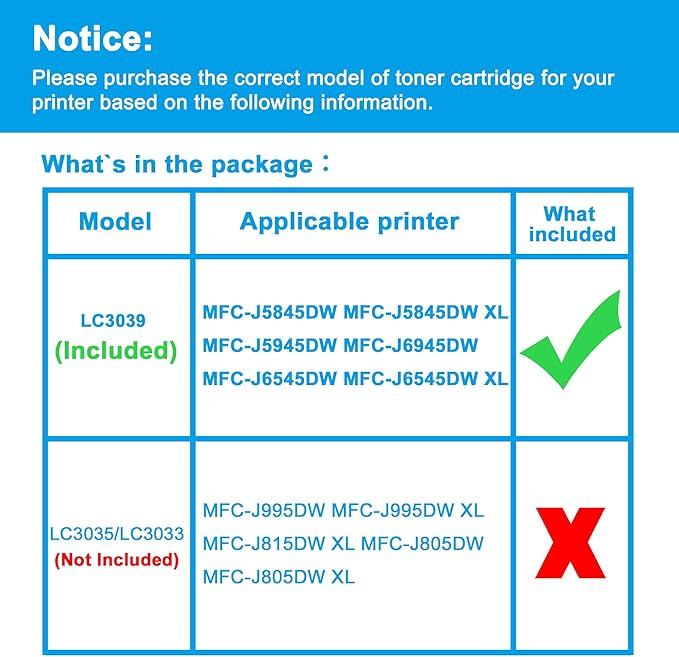 LCL Compatible Ink Cartridge Pigment Replacement for Brother LC3039 XXL LC3039XXL LC3039BK LC3039C LC3039M LC3039Y MFC-J5845DW MFC-J5945DW MFC-J6945DW MFC-J6545DW (4-Pack Black Cyan Magenta Yellow)