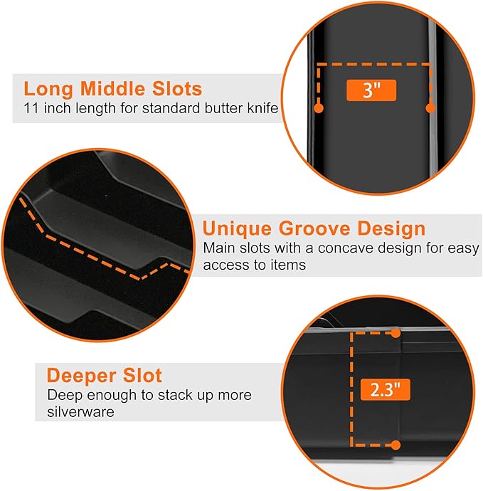 Kitchen Silverware Organizer for Drawer - Expandable Silverware Drawer Organizer Adjustable Utensil Drawer Holder, Flatware Cutlery Tray for Spoons Forks Kitchen Organizers Storage,Black,M