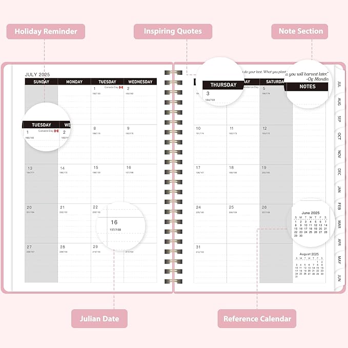 Planner 2025-2026, Monthly and Weekly Calendar Academic Planner (July 2025 - June 2026), Hardcover Planning Agenda Book for Office School Supplies, A5 (6.3" x 8.5")