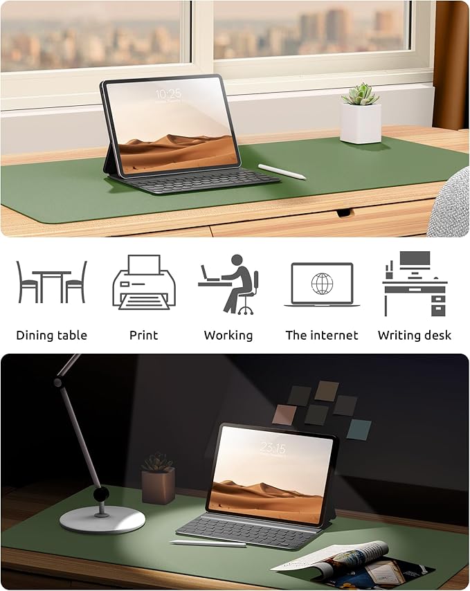 YSAGi Leather Desk Protector, Office Mat, Large Mouse Mat, Non-Slip PU Leather Blotter, Laptop Desk Mat, Waterproof Writing Pad for Office and Home (Bamboo Green, 31.5" x 15.8")