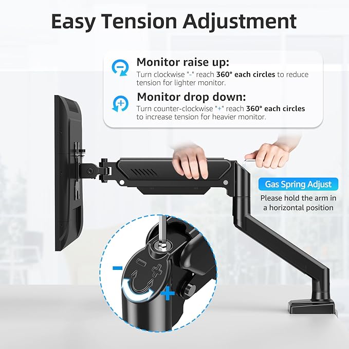 Monitor Arm for 13-32 inch Screens, Monitor Desk Mount, Adjustable Height, VESA Mount with Clamp & Grommet Bases, Freelift Black