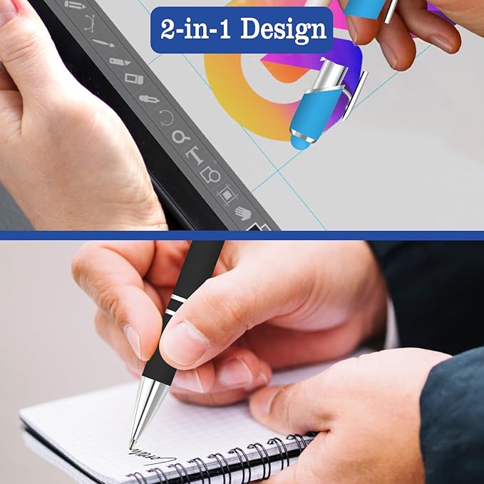 Personalized Pens Bulk, Custom Pens Design Text, Logo,Perfect for Corporate, Parties and Events,Customized Engraving Pen Gift with Stylus Tip, Black Ink