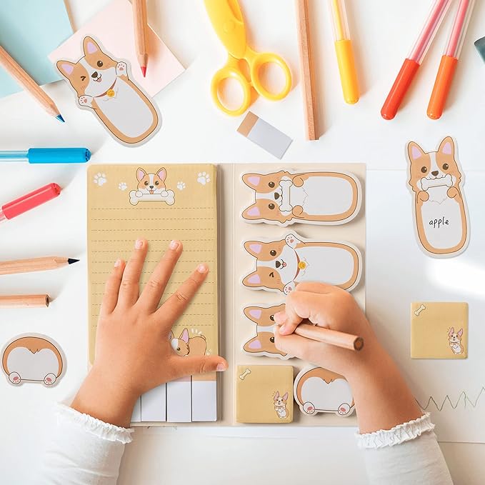 Xqumoi I Just Really Like Corgis Sticky Notes Set, 550 Sheets, Cute Cartoon Corgis Butt Self-Stick Notes Pads Animal Divider Tabs Bundle Writing Memo Pads Back to School Office Supplies Small Gift