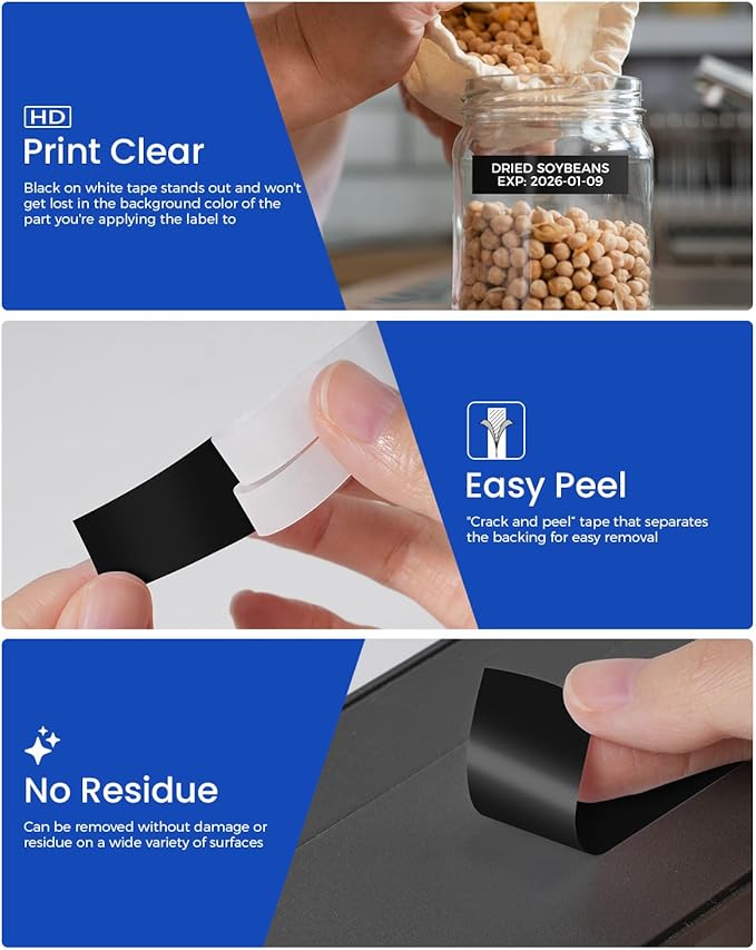 Colorty 18mm White on Black Tape Replace for Brother TZe-345 P-Touch Label Tape 18 mm 0.7 Laminated TZe345 for Ptouch Edge PT-E300 PT-E510VP PT-E560BTVP PTD400 Label Maker Refills 3/4 Inch, 6 Pack