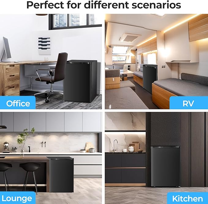 Antarctic Star 2.56 Cu.Ft. Mini Fridge with Freezer, Small Refrigerators with Adjustable Thermostat, Low Noise, Energy Saving, Compact Refrigerators for College Dorm, Office, Bedroom, Apartment, Black