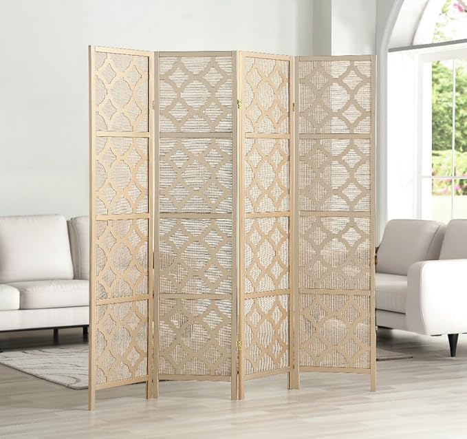 NicBex Room Divider 4 Panel Room Dividers with Quarterfoil Diamond Design Partition Room Dividers and Folding Privacy Screens Wall Divider for Home, Room Separation,69.28"W x 17.32"D x 70.31"H, Gold