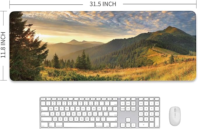 Smoky Mountains Mouse Pad, Fall Forest Computer Mouse Mat, Great Smoky Mountain National Parks Keyboard Pad, Non-Slip Base, Stitched Edge Desk Mat for Office, 31.5 X 11.8 Inch, 3mm Thick