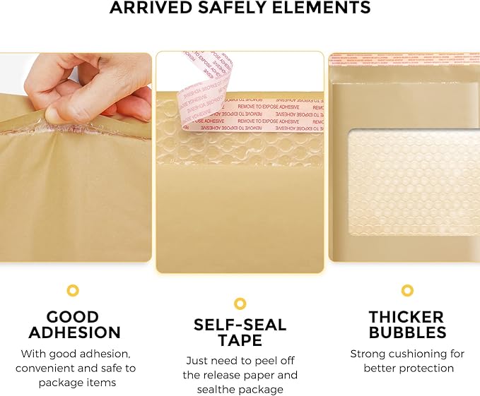 Fuxury Kraft Bubble Mailer 6x10 Inch 50 Pack，Strong Adhesion Padded Envelopes,Self Seal Bubble Envelopes, Waterproof Cushioned Bubble Mailers Packaging for Small Business，Bulk #0 Mailers Brown