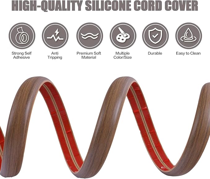 Floor Cord Cover Cable Cavity Self Adhesive Cord Hider Floor Floor Cable Management Power Cord Protector Floor Electric Cord Covers for Offices, Gym, Exhibitions (Misty Brown Wood, 2.36" x 10')