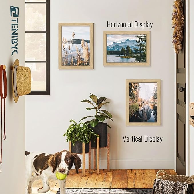 12x16 Oak Picture Frame 3 Pack, Natural Wood Grain, HD Tempered Glass, Wall Hanging