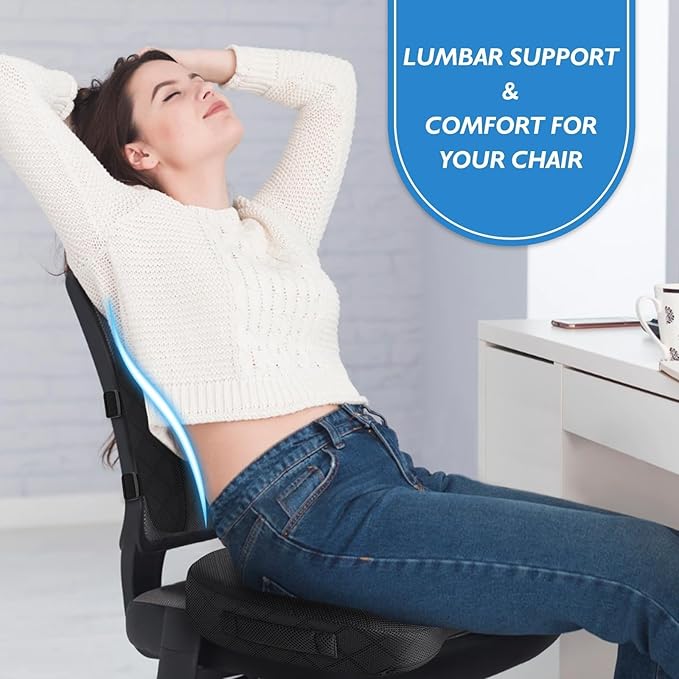 TushGuard Office Chair Cushions with Handles, Back&Seat Cushion, Sciatica & Back Coccyx Tailbone Discomfort Easing Chair Pad, Memory Foam Lumbar Support Pillow for Gaming, Desk, Wheelchair, Car(Black)