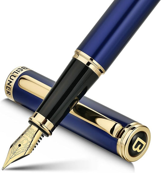 BEILUNER Blue Fountain Pen,Stunning Luxury Lacquer, 24K Gilded Nib(Fine),Gorgeous 24K Gold Accents, with Ink Converter,Fancy Gift for Men&Women-Smooth,Elegant,Graduation,Reliable,Nice Pens for Writing