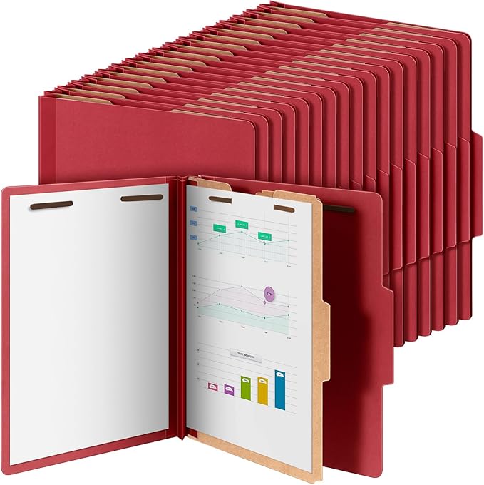 Skyygemm 48 Pcs Classification Folders Letter Size, 1 Divider Pressboard File Folder with Fasteners, Expanding File Organizer Bulk for Teachers, Clergy, Office, Church, Christmas Donations (Red)