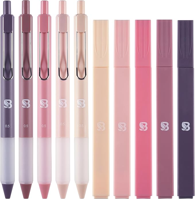 BLIEVE Aesthetic Highlighters and Gel Pens And Soft Tip, No Bleed Dry Fast Easy to Hold, for Bible Journaling Planner Notes School Office Supplies (Morandi)