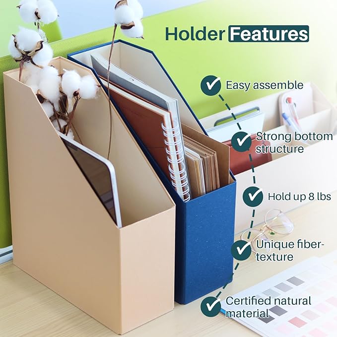 Magazine Holder - File Holder and Desk Organizer, Paperboard Book Organizer and Storage Box for Documents, Magazine Holder Rack for Classroom, Home, and Office (Classic Blue, 4-Pack)