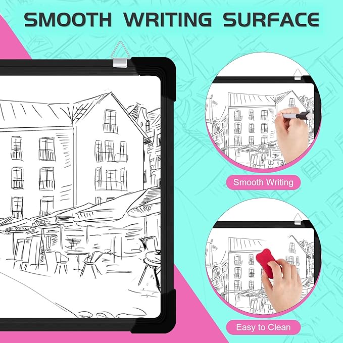 Polegas Dry Erase Whiteboard Calendar, Magnetic White Board Dry Erase Calendar, 16" X 12" Monthly Calendar Whiteboard for Wall, Small Double Side Board to Do List for Home, School, Office (Black)