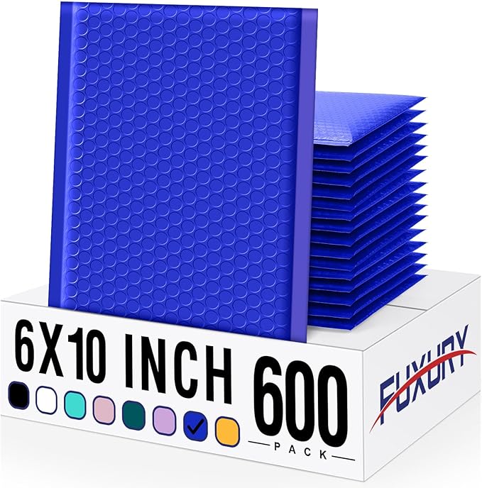 Fuxury Bubble Mailer 6x10 600 Pack Royal Blue #0, Poly Padded Envelope mailers for CDs,DVDs,Cosmetics,Jewelry, Bulk Self Seal Package Envelope Bags, Waterproof Mailing Evenploves for Small Business