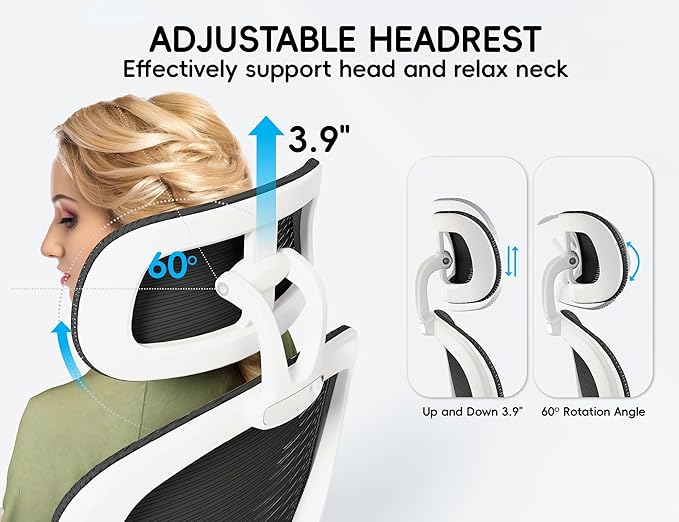 TRALT Office Chair - Ergonomic Office Chair with Back Support, Computer Chair - Home Office Desk Chairs, 330lbs Wide Seat Big and Tall Office Chairs with Headrest, Comfy Desk Chairs (White Black)