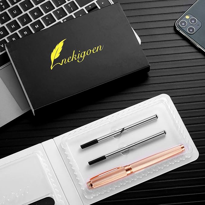 Rollerball Pen for Men Women Luxury Metal Executive Pens Home Office Use with 2 Extra Refills Black Ink 0.7mm G2(rose gold)