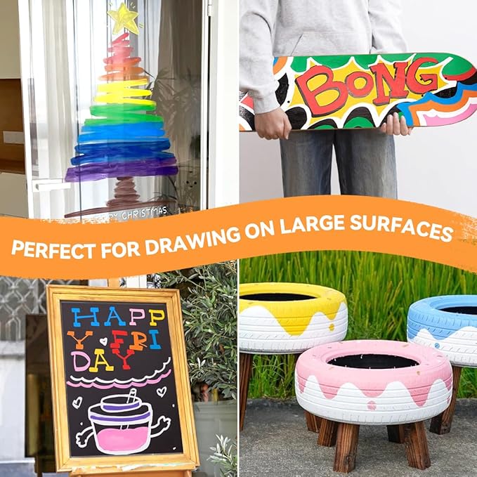 Arrtx 10-Piece Jumbo Acrylic Paint Markers, 15mm Felt Tip, Waterproof, Odorless, Non-Toxic, Multi-Surface Art Supplies for Rock Painting, DIY Crafts Making