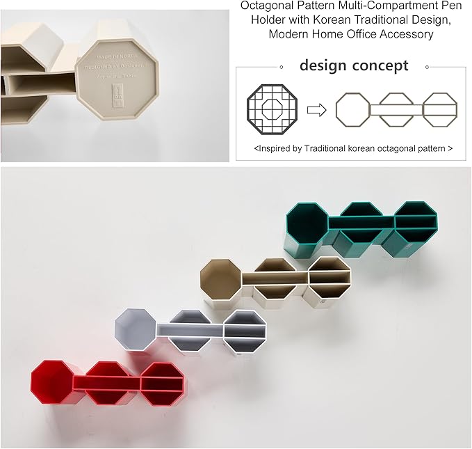 AonT Design Small Desk Organizer - Beige Pen Tray & Holder (Multi-Compartment) (Made in Korea) – Modern Office Storage Supplies Organizer and Aesthetic Decor for Accessories