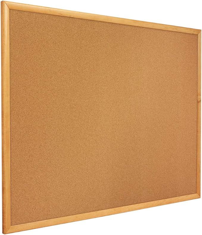 Quartet Cork Board, Bulletin Board, 3' x 1' Corkboard, Oak Finish Frame (300)