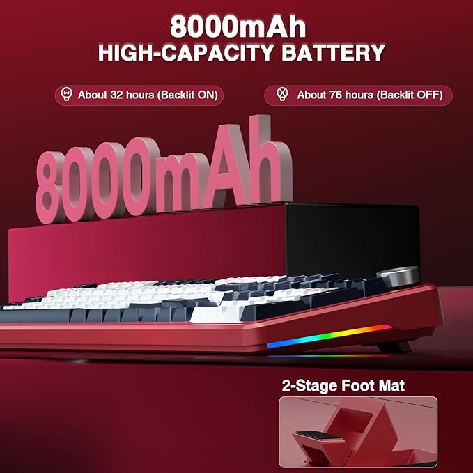 AULA F108 PRO - Wireless Mechanical Keyboard with Screen&Knob,Hot Swappable Gaming Keyboard with 8000mAh Battery,Pre-lubed Switches,RGB Backlit,PBT Keycaps Creamy Sounding Computer Keyboards,104 Keys