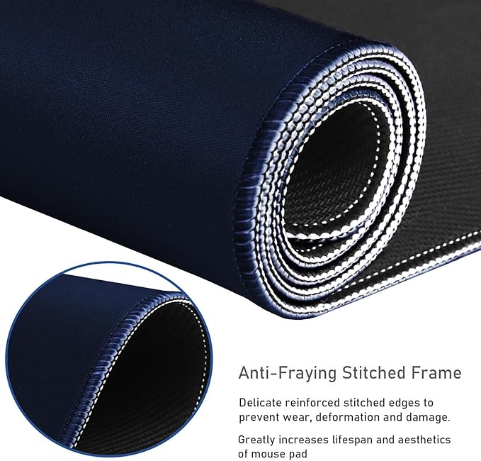 Large Extended Gaming Mouse Pad with Stitched Edges, Durable Non-Slip Natural Rubber Base, Waterproof Computer Keyboard Pad Mat for Esports Pros/Gamer/Desktop/Office/Home - Dark Blue
