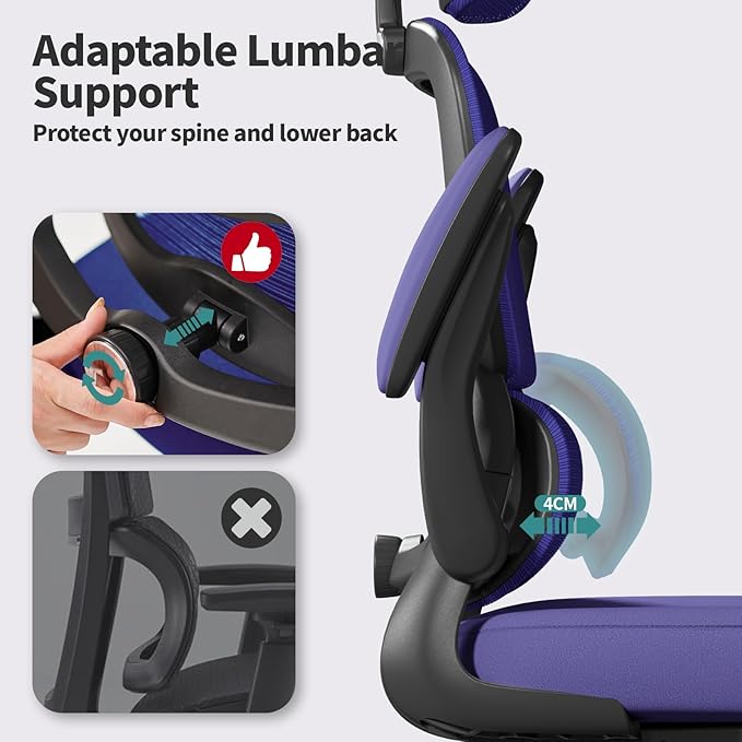 Office Chair Ergonomic Desk Chair, 330 LBS Home Mesh Office Desk Chairs with Wheels, Comfortable Gaming Chair, High Back Office Chair for Long Hours (Violet)