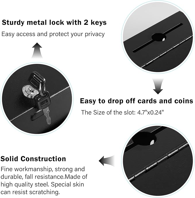 xydled Suggestion Box with Lock Wall Mountable Metal Donation/Ballot/Voting/Collection/Key Drop Box with 50 Free Suggestion Cards 7.1"x 5.7"x 8.1" Black